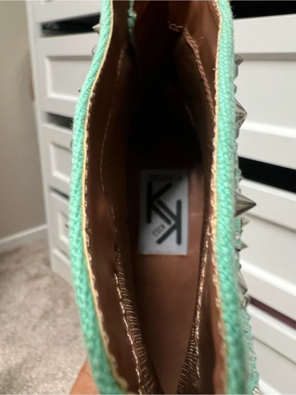 Studded Mint Green Wedge Peep-Toe Booties